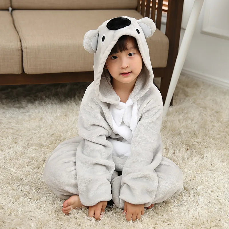 Children's Winter Plus Velvet Warm Cartoon One-piece Pajamas Suit