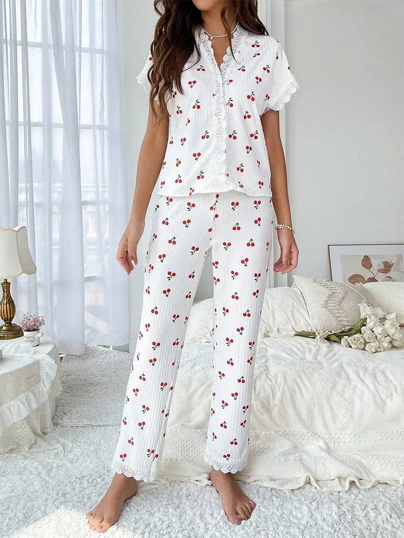Lace Trim Women Pyjama Set