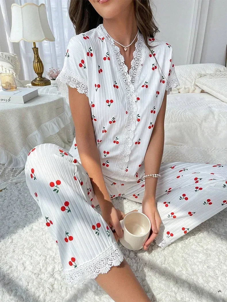Lace Trim Women Pyjama Set
