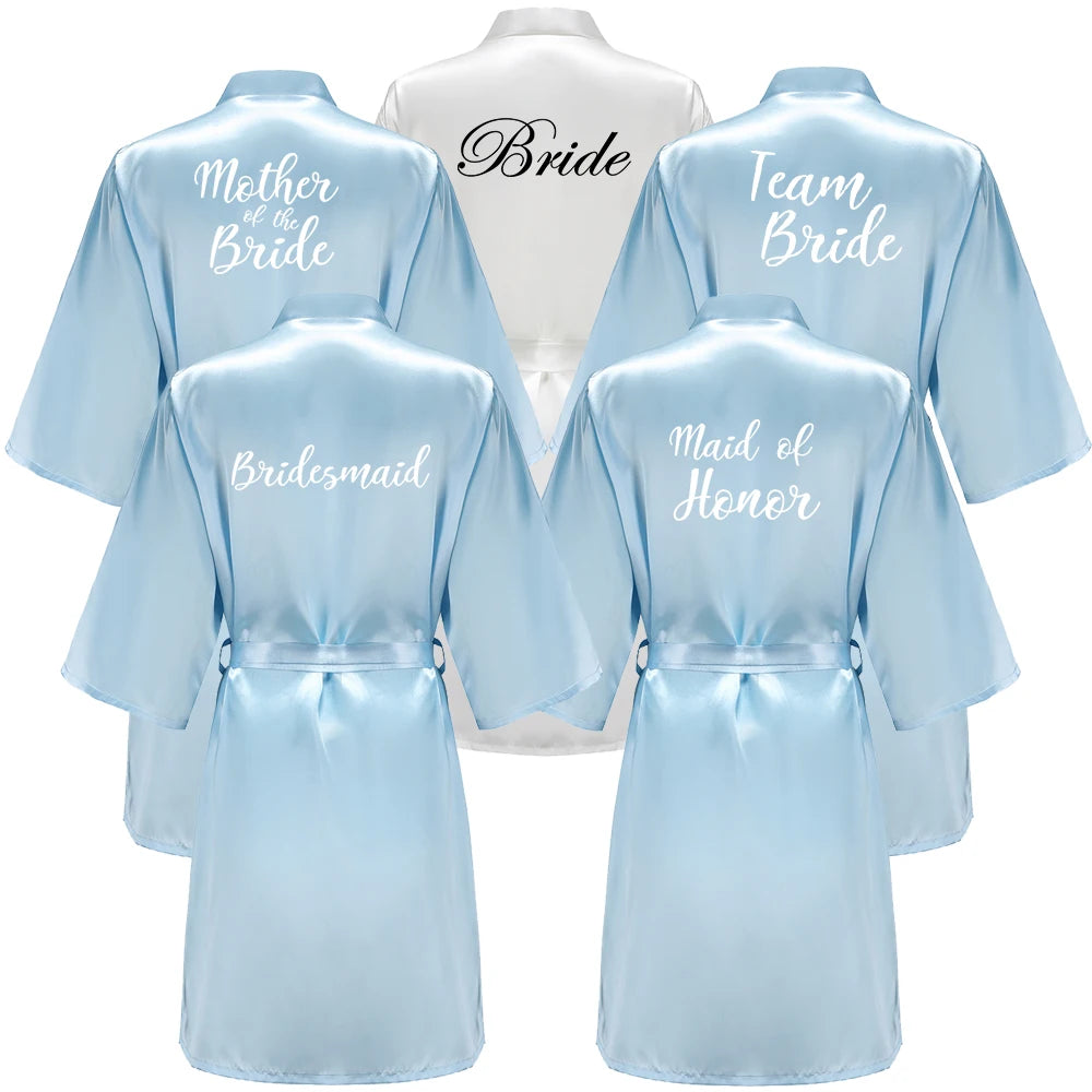 Blue Women Bathrobe White Letter Bride Dressing Gown