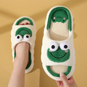 Cute Frogs Linen Slippers