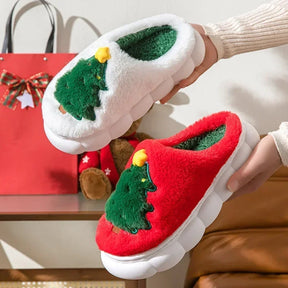 Cute Christmas Tree Women's Home Fluffy Slippers