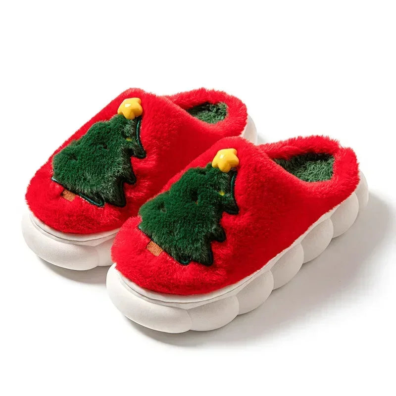 Cute Christmas Tree Women's Home Fluffy Slippers