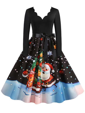 Women Long Sleeve Elegant Vinatge Christmas Party Sundress