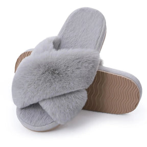 Comwarm Women's Cross Band Fuzzy Slippers