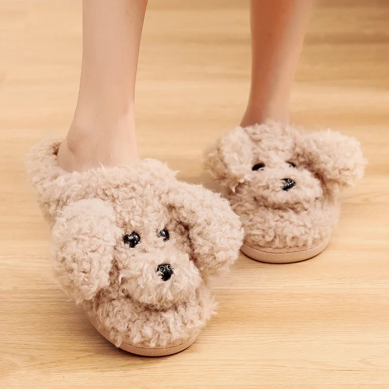 Comwarm Cute Dog Short Plush Slippers