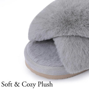 Comwarm Women's Cross Band Fuzzy Slippers