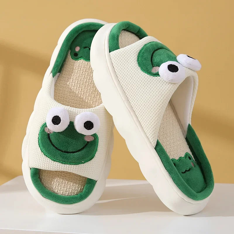 Cute Frogs Linen Slippers