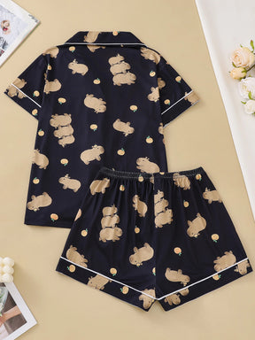 Cute capybara cardigan women's sleepwear set