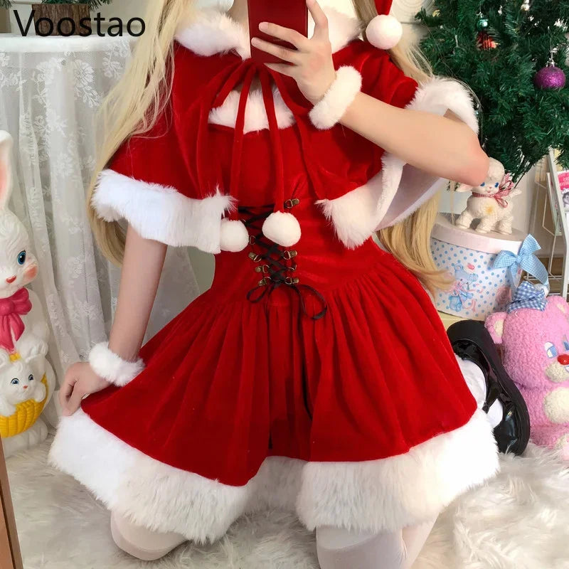 Cute Christmas Red Shawl Dress