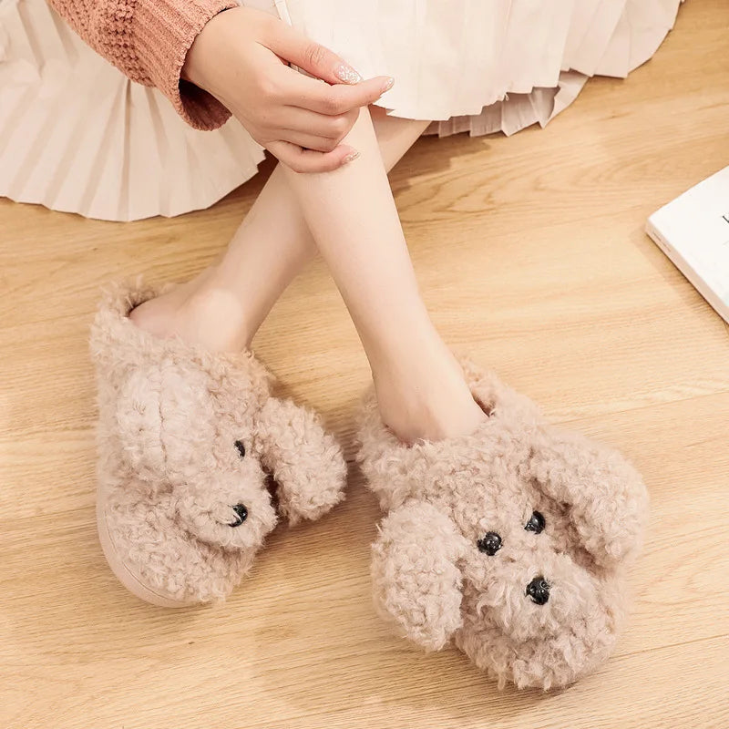 Comwarm Cute Dog Short Plush Slippers