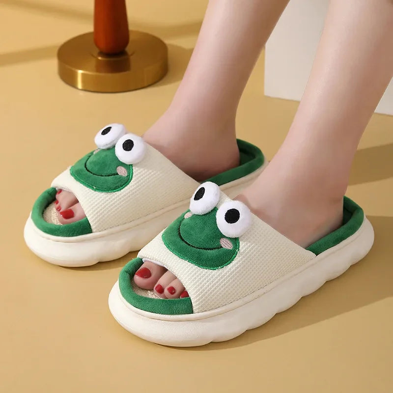 Cute Frogs Linen Slippers