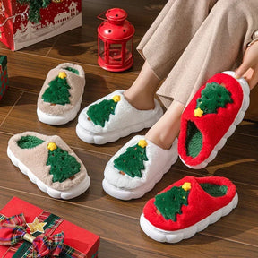 Cute Christmas Tree Women's Home Fluffy Slippers