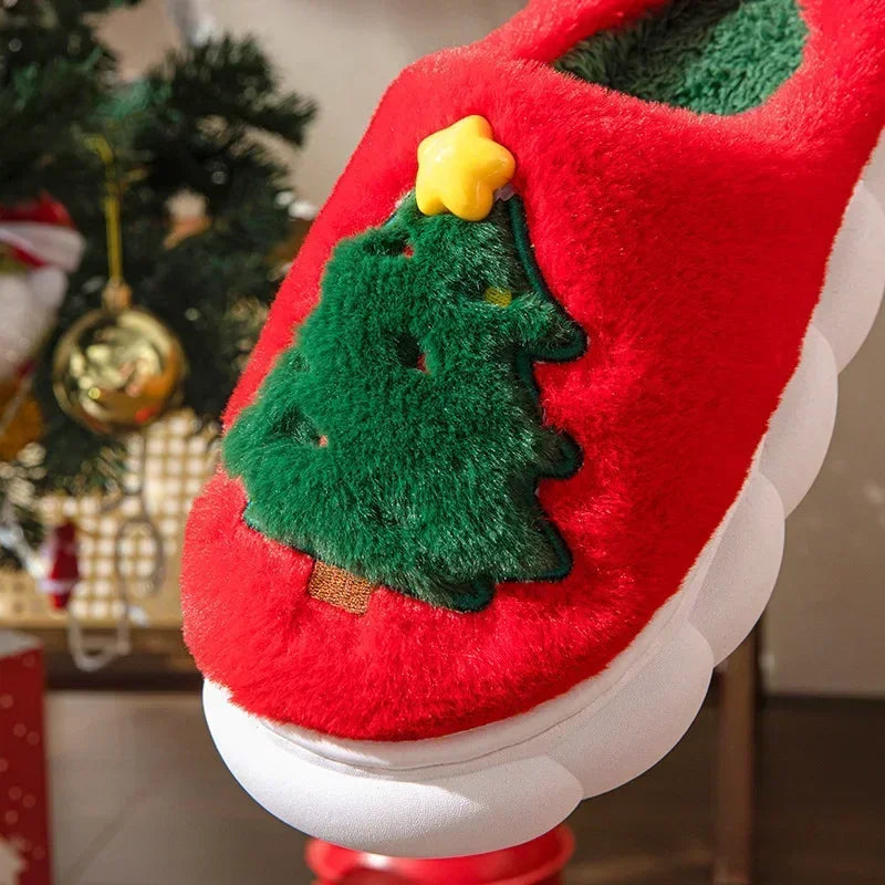 Cute Christmas Tree Women's Home Fluffy Slippers