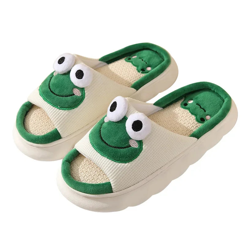 Cute Frogs Linen Slippers