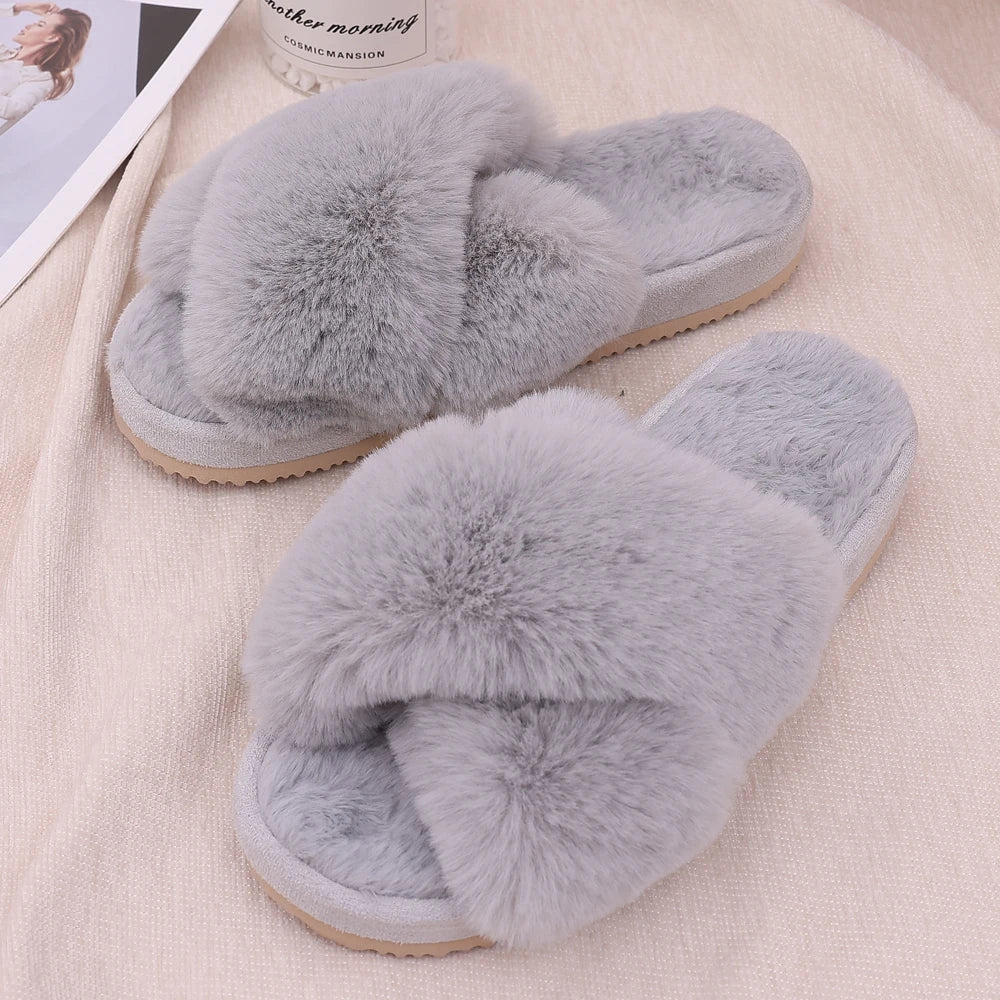 Comwarm Women's Cross Band Fuzzy Slippers